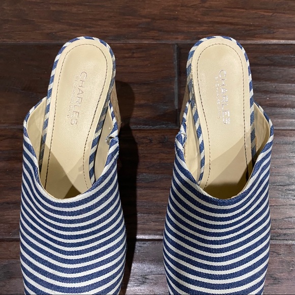 Charles By Charles David Women's Blue and White Striped Cork Heels Size 10 M - Picture 3 of 11